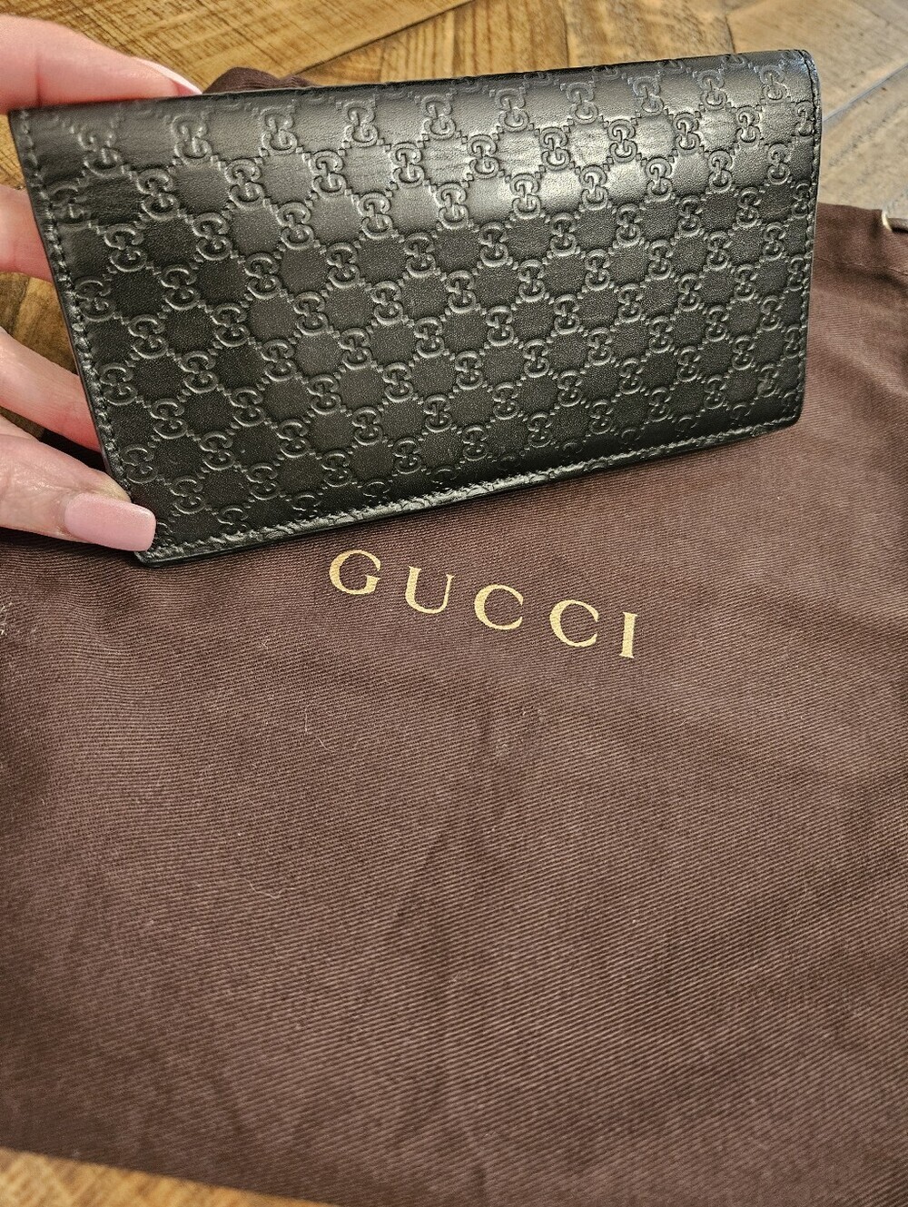 Gucci Black Micro Guccissima Embossed Long Foldover Wallet + Italian Dustbag